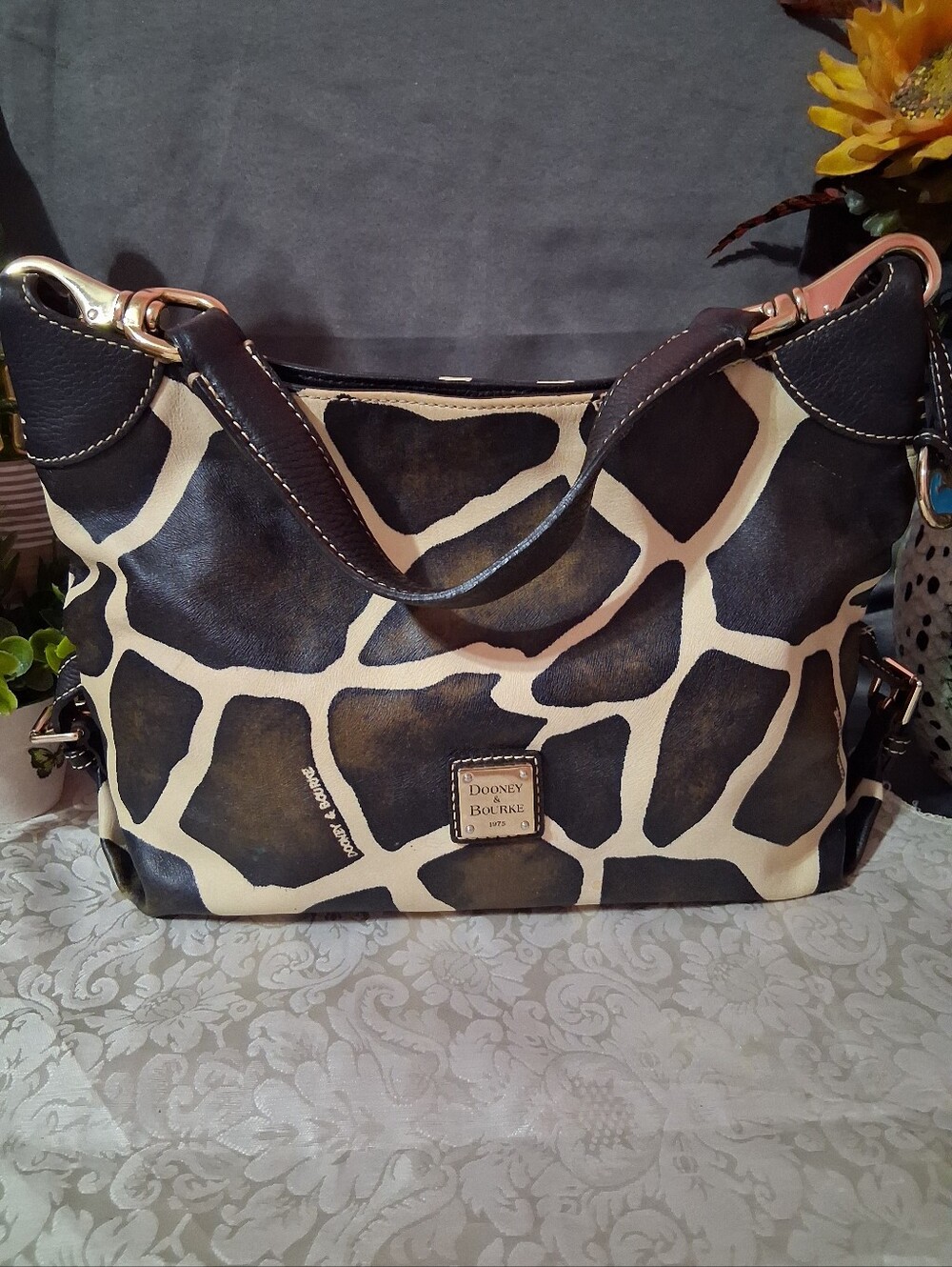 Vintage Dooney & Bourke Giraffe Print Leather Medium Hobo Sac Shoulder Bag